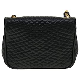 Bally-BALLY Matelasse Chain Shoulder Bag Leather Black Auth am3215-Black