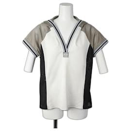 Chanel-*CHANEL Chanel Vintage Chanel Sports Mesh Short Sleeve Hoodie Back NO.5 LOGO 42 White Black Gray-Black,White,Grey