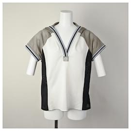 Chanel-*CHANEL Chanel Vintage Chanel Sports Mesh Short Sleeve Hoodie Back NO.5 LOGO 42 White Black Gray-Black,White,Grey