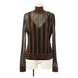 Fendi-*FENDI Pecan Striped High Neck Knit-Brown