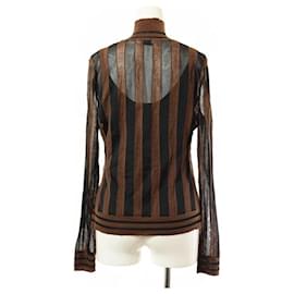 Fendi-*FENDI Pecan Striped High Neck Knit-Brown