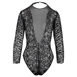Autre Marque-Sheer Embroidered Bodysuit-Black