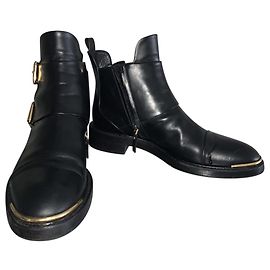 Bottes Louis Vuitton en cuir noir à boucles dorées Taille 38 Noir