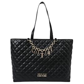 Autre Marque-Versace Jeans Couture Quilted Charm Tote Bag-Black