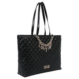Autre Marque-Versace Jeans Couture Quilted Charm Tote Bag-Black