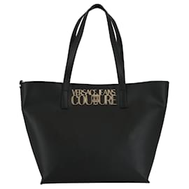 Autre Marque-Versace Jeans Couture Logo Plaque Tote Bag-Black