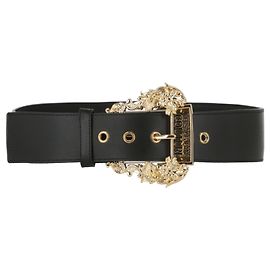 Cinto de couro com fivela barroca Versace Jeans Couture Preto