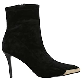 Versace Jeans Couture-Versace Jeans Couture Velvet Crushed Pointed Toe Ankle Boots-Black