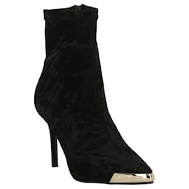 Versace Jeans Couture-Versace Jeans Couture Velvet Crushed Pointed Toe Ankle Boots-Black