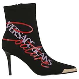 Versace Jeans Couture-Versace Jeans Couture Logo Print Ankle Boots-Golden,Metallic