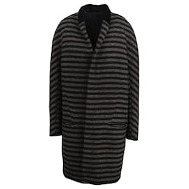 Haider Ackermann-Striped Overcoat-Brown,Black