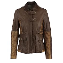 Pinko-Pinko Brown Leather Jacket-Brown