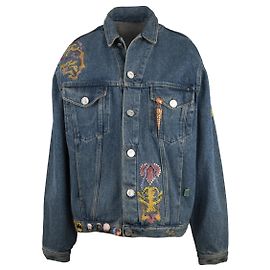 Autre Marque Lily Farouche Munich Printed Denim Jacket Blue