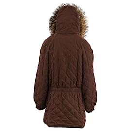 Hermès-Quilted Jacket With Fox Collar-Brown