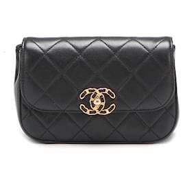 Chanel-Chanel Quilted Chain Infinity Waist Bag-Black
