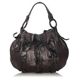 Prada-Prada Ruffled Leather Tote Bag Brown-Brown