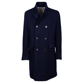 Autre Marque Double Breasted Knitted Coat Blue