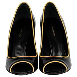 Blumarine-Blumarine Patent Leather Peep Toe-Black