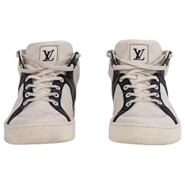 Louis Vuitton-Louis Vuitton Damier Meteor Sneakers aus Kalbsleder-Schwarz,Weiß