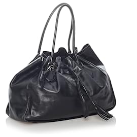 Prada-Prada Leather Tassel Tote Bag Black-Black