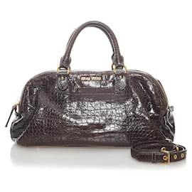 Miu Miu-Embossed Leather Handbag-Black