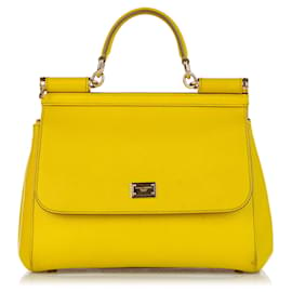 Dolce & Gabbana-Dolce&Gabbana Miss Sicily Leather Satchel Yellow-Yellow