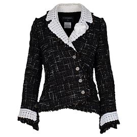 Chanel Tweed Blazer With Crochet Trim Black