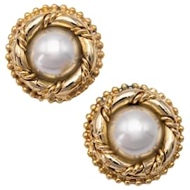 Autre Marque-Clip Earrings With Pearls-White,Golden