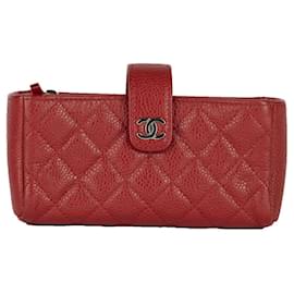 Chanel-Chanel Quilted Caviar Mini Phone Holder Clutch-Red
