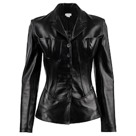 Alaïa-Boned Bustier Leather Blazer-Black