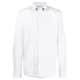 Neil Barrett-Thunderbolt Concealed Placket Shirt-White