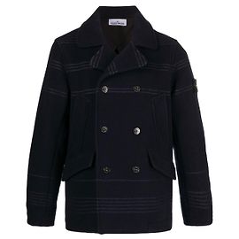 Stone Island Compass Badge Double-Breasted Coat Blue