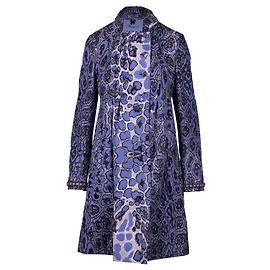 Blumarine Purple Printed Double Breasted Crystal Embroidered Coat Purple