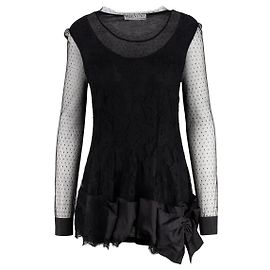 Valentino Lace Embroidered Long Top Black