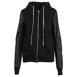 Rick Owens-Sweatshirt With Leather Inserts-Black