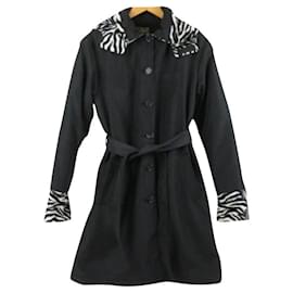 Fendi-*FENDI Fendi zebra pattern outer trench coat nylon canvas black ladies-Black,White