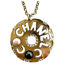 Chanel-* Chanel Punching Plate Necklace Logo A19A Pendant Jewelry Accessories-Golden