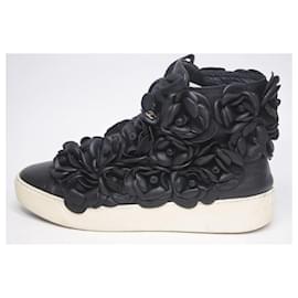 Chanel-*CHANEL Chanel Camellia High Cut Sneakers Sneakers Black Coco Mark Rubber Size 37 Ladies-Black,White