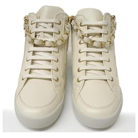 Chanel-*Chanel High Cut Sneakers Size 36 about 23cm Off White Coco Mark Chain Ivory Shoes Leather-White