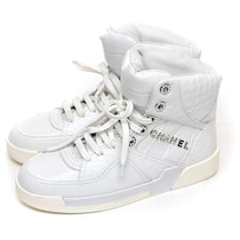 Chanel-*Chanel CHANEL Side Logo Pearl High Cut Ladies Sneakers White 36C (about 23cm)-White