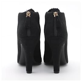 Chanel-*CHANEL Cocomark Fabric Ankle Boots 36C Ladies Black Rhinestone Star-Black