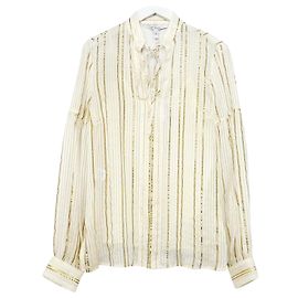 10 Crosby by Derek Crosby Blusa De Seda Pussy Bow Creme & Dourada Derek Lam Cru