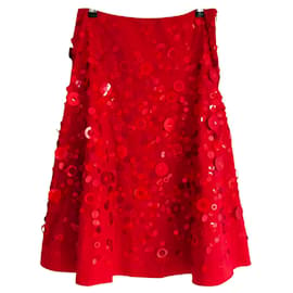 Prada-Prada Vintage Red Sequin Embellished Skirt-Red