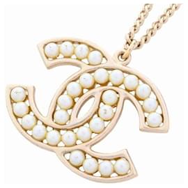 Chanel-* CHANEL Coco Mark Pearl Necklace Silver SV925-Silvery