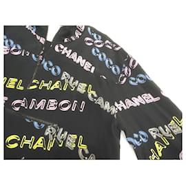 Chanel-* CHANEL Printed Silk Logo Pullover 38 100% Silk Black× Pink× Blue× Yellow Used Long Sleeve Women's Women's Vintage-Black,Pink,Blue,Yellow