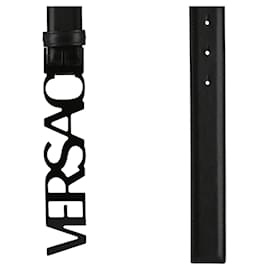 Versace-Cinto de couro com logotipo Versace-Preto