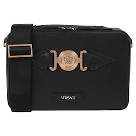 Versace-Versace Medusa Biggie Leather Messenger Bag-Black