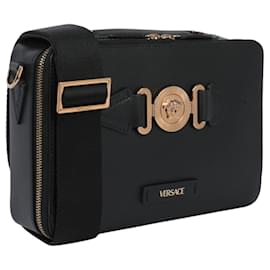 Versace-Versace Medusa Biggie Leather Messenger Bag-Black