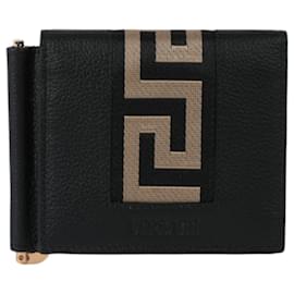Versace-Versace Greca Leather Bifold Clip Wallet-Black