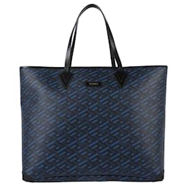 Versace-Versace Greca Signature Tote Bag-Blue